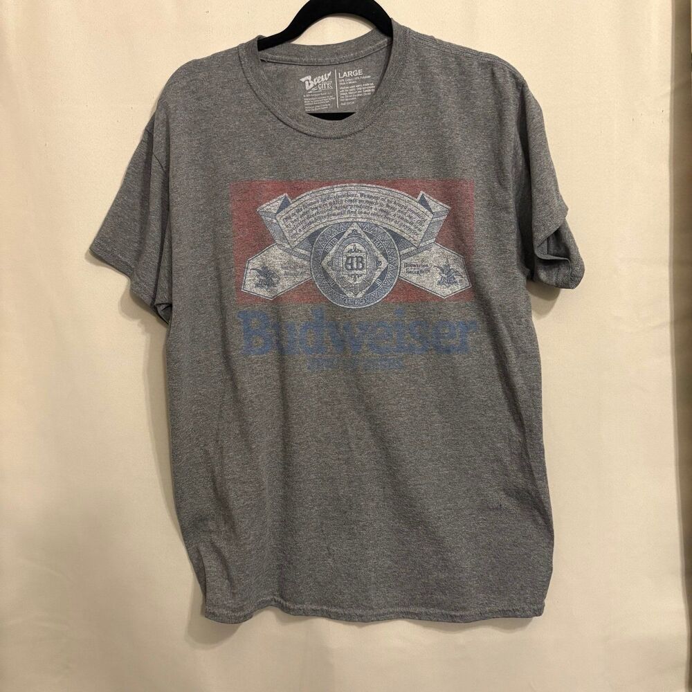 Budweiser Vintage Inspired Graphic T Shirt Mens Large Gray Brew City Beer Tee